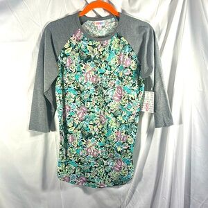 LULAROE Randy T Shirt Top Baseball Raglan 3/4 Sleeves Floral Flowers Size Small